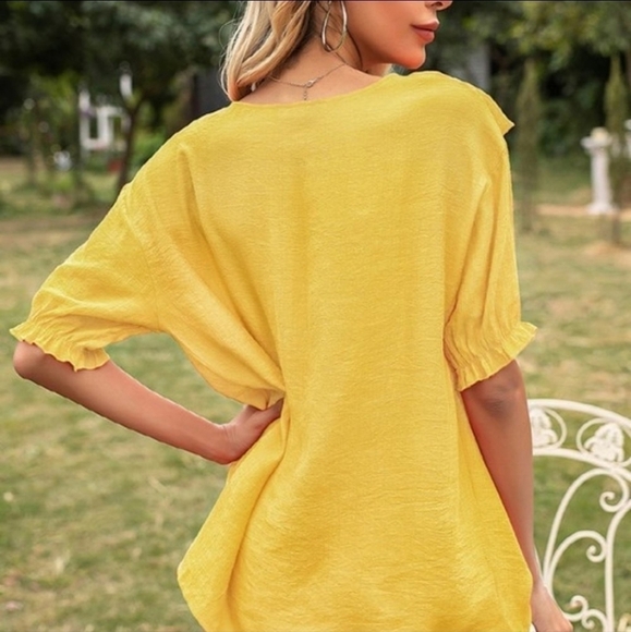 💚HP💚Cotton Blend Yellow Ruffle Summer Top - Picture 2 of 3